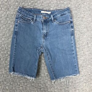 Levis 711 Skinny Shorts Womens 25 Blue Denim Cutoff Frayed Raw Hem Slim Stretch